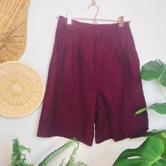 vtg retro 90s wine maroon high waisted wool shorts - Picture 3 of 5